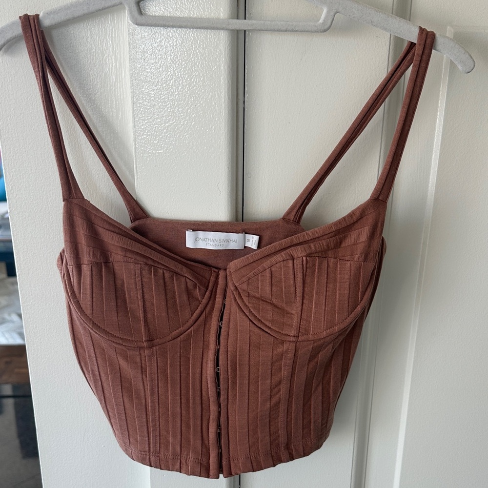 Jonathan Simkhai Cropped Tank Top in Terracotta Color. Women’s Medium